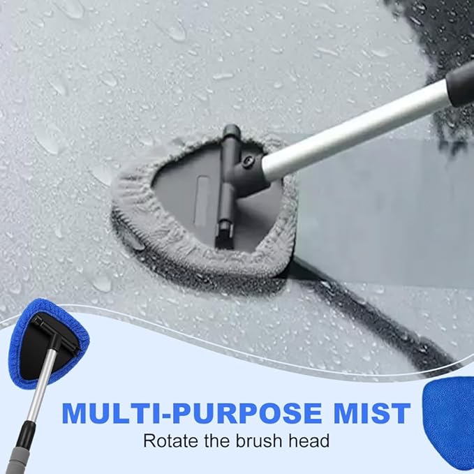 Generic Windshield Cleaning Tool, 2025 New Car Interior Window Cleaning Kit with Extendable Handle, 3 Reusable Microfiber Cloth Pads, Auto Glass Wiper for Windshield, Trucks, SUVs, RVs (Gray)