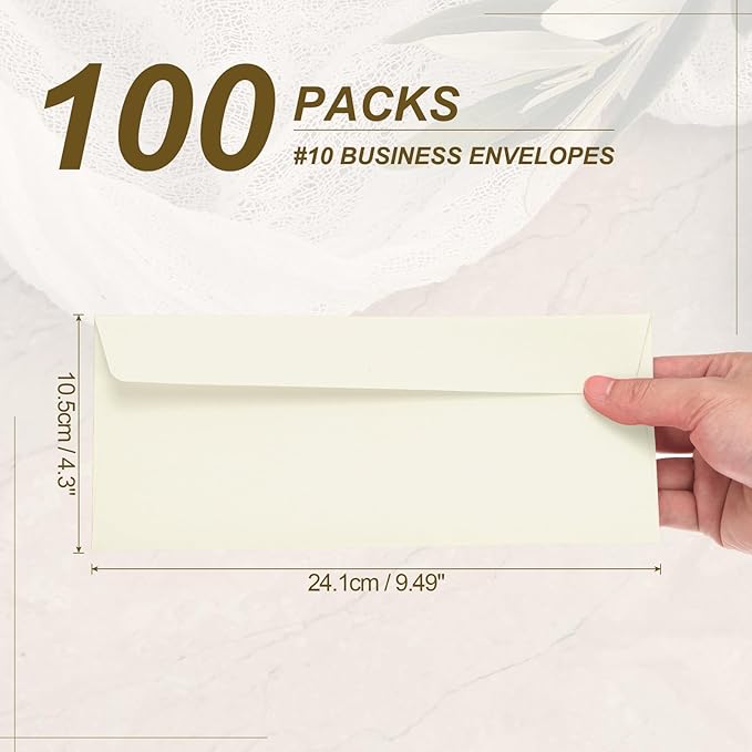 PATIKIL 100 Pack Beige #10 Business Envelopes, Colored Self Seal Letter Size Envelopes for Business Mailing Office Checks Invitation, 4-1/8 x 9-1/2 Inches