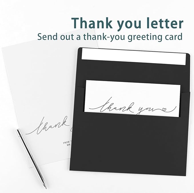 50 Pack 4x6 Envelopes, A4 Black Envelopes Self Seal for Invitation, Baby Shower, Birthday Party, Wedding, Postcards, Mailing, Greeting Cards