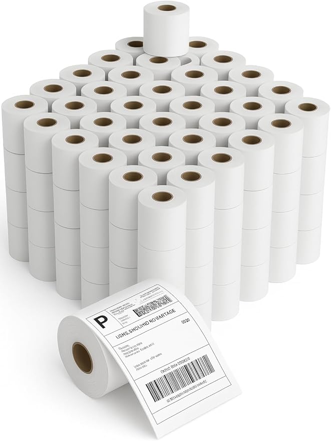 4x6 Thermal Labels Roll – 100 Rolls, 250 Labels/Roll – Perforated & Strong Adhesive Shipping Labels 4x6 – Commercial Grade Thermal Printer Labels for Shipping and Mailing