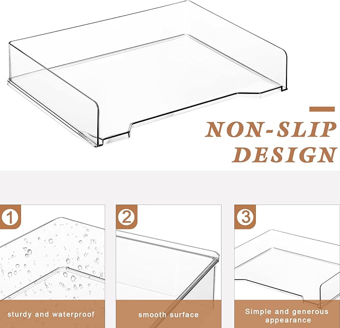 12 Pcs Stackable Letter Tray Rectangular Plastic Desk Organizer 13 x 9.5 x 2.6 in Paper Holder File Tray Accessories Rack for Desktop Office Desk Drawers (Clear)