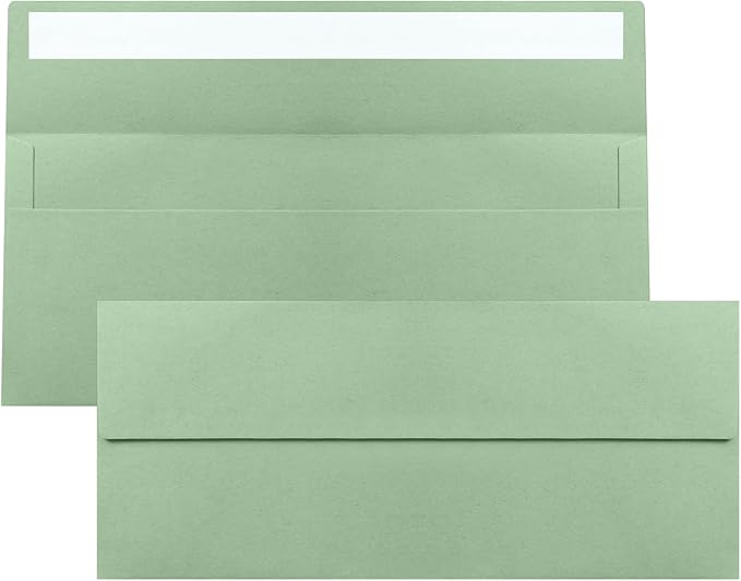 50 Pack Sage Green #10 Business Envelopes, Standard Envelopes Self Seal, 4 1/8 x 9 1/2 Inch Letter Size Business Mailing Envelopes for Checks Invoices Statements Baby Shower Wedding Birthday