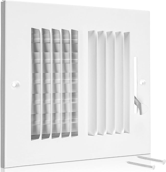 Ceiling Register - Air Vent Covers for Home Ceiling or Wall - 12X6 Inch (Duct Opening) 2-Way White Grille Register Cover with Adjustable Damper for HVAC Heat and Cold Air Conditioner