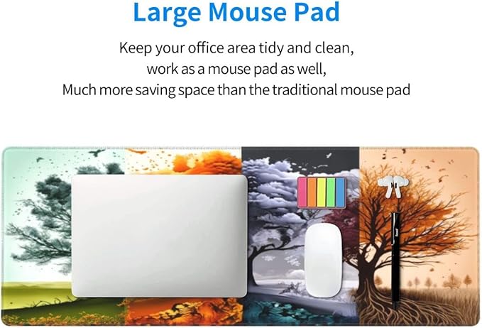 Desk Pad,Office Desk Mat 31.5"×11.8" Large Gaming Mouse Pad,Durable Extended Computer Mouse Pad,Waterproof Thick Big Mouse Pads with Non-Slip Rubber Base Office Home Four Seasons Tree