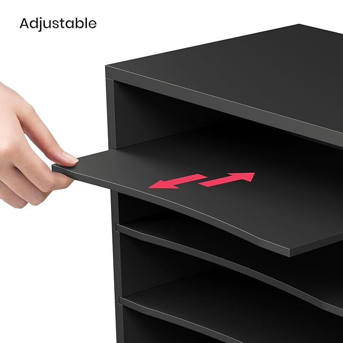 Ballucci 4-Tier Paper Organizer for Desk, Stackable Tray, Desk Storage Organizer Shelves, Stacking Letter Paper Tray Sorter for Classroom Office, Black