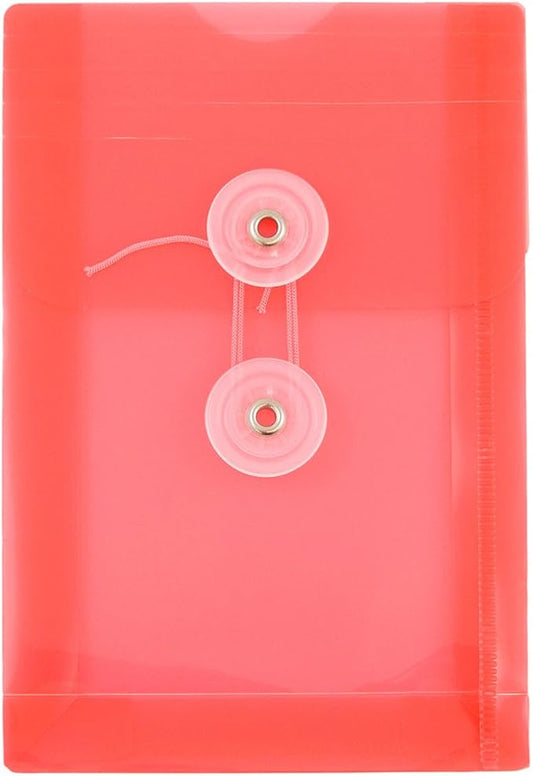 JAM PAPER Plastic Envelopes with Button & String Tie Closure - 4 1/4 x 6 1/4 - Red - 12/Pack
