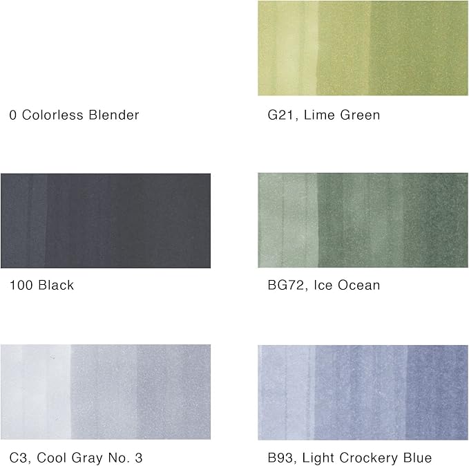 Copic Ciao, Alcohol Markers, 6 Colors Dual Brush Tip Art Marker for Adults/Teen Artists & Creators, Permanent Blendable Sketch Markers for Coloring Drawing & Illustration Art - Sea Color Set