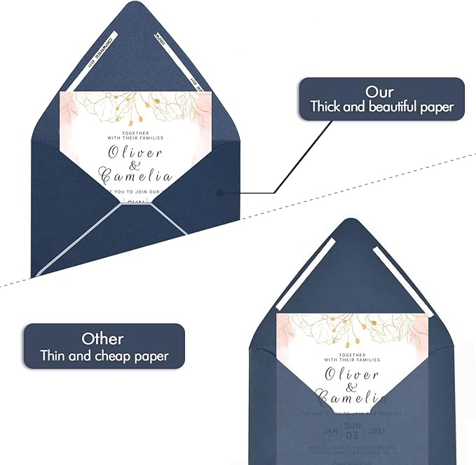 A7 Navy Envelopes With Silver Border, Invitation 5 x 7 Envelopes - 50 Pack For 5x7 Cards| Self Seal| Perfect for Weddings, Invitations, Photos, Baby Shower| 5.25 x 7.25inch (Nbole Blue-Silver Border)