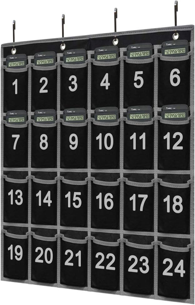 Eamay 24 Numbered Classroom Pocket Charts for Cell Phones and Calculators Holder Wall Door Mount Hanging Organizer