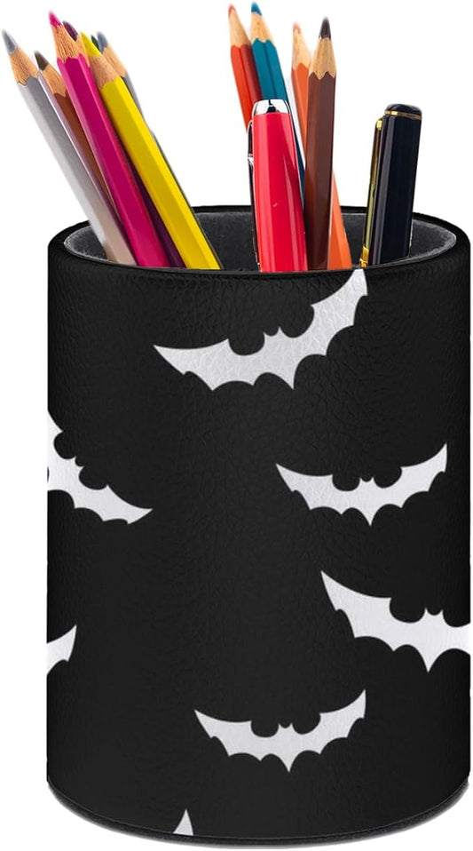 Halloween Bat Pen Holder Pencil Organizer Cute Pencil Cup Desk Decor Makeup Brush Holder PU Multifunctional Office Suppliesfor Home Classroom School