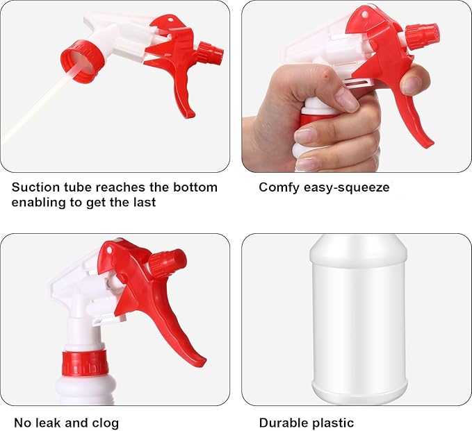 Gerrii 12 Pcs Plastic Spray Bottles with Adjustable Nozzle and Label for Cleaning 24 oz Anti Leak HDPE Spraying Bottles Empty Water Squirt Bottle (Red)
