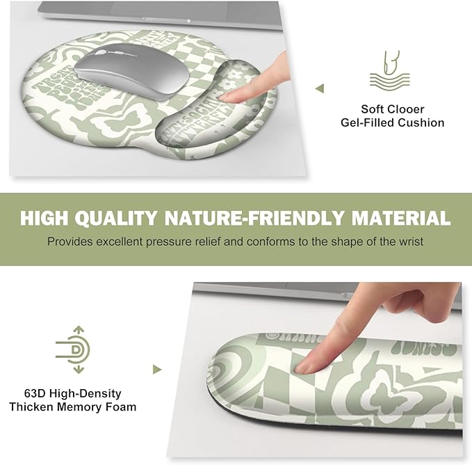 Large Desk Mat, Beige Gaming Mouse Pad, Desk Pad Protector, XXL Mousepad + Keyboard Wrist Rest+Mouse Wrist Rest+Coaster Set with Ergonomic Desk Pad for Home Office PC Computer, Retro Boho Aesthetic