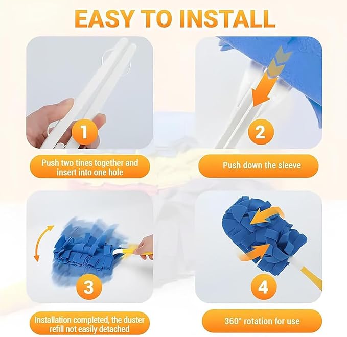 360° Electrostatic Duster Refills — The Sustainable Choice for a Dust-Free Home, Washable Reusable Duster Pads with Microfibers, Heavy Duty Dusters for Cleaning (1 Handle + 4 Refills)