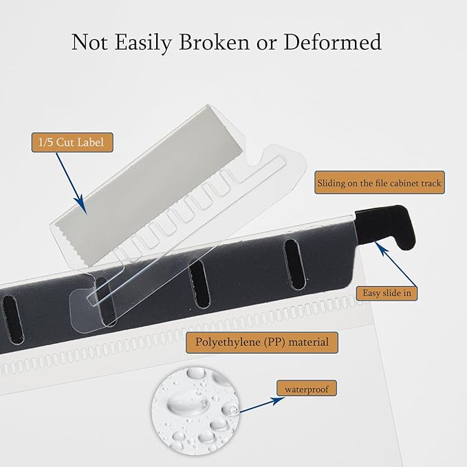 20 Piece Transparent Hanging Folder, Letter Size, with 1/5 Cut Adjustable Label, polyethylene Hanging File Folder 9.5x11 inch, Suitable for Office, Home, School