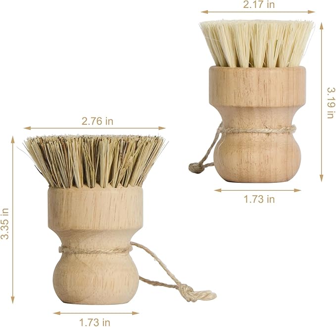 KUILONGT Pot Brush 3 Pack with Sisal and Coconut Coir, Wood Handle Scrub Brushes for Cast Iron Non-Stick Pans and Cookware