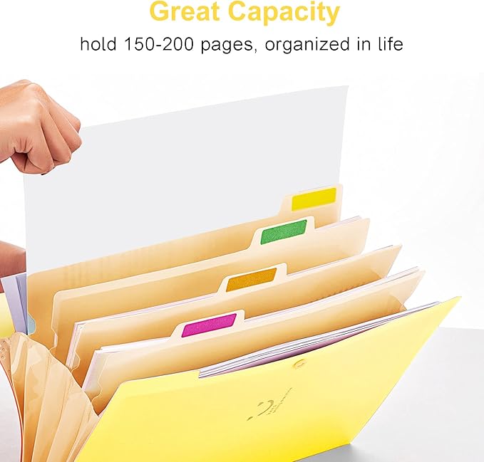Forvencer Accordion File Organizer, Letter Size, 5 Pocket Expanding File Folder, Cute File Folder with Labels, Portable File Organizer for School Office Supplies, Folders for Documents, Banana