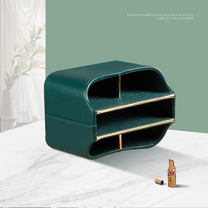 Leather Remote Control Holder for Table, 360 Degree Spinning TV Remote Caddy, Bedside Desk Organizer for DVD, Media, Blu-Ray, Heater Controllers, Mobile Phone, Glasses and Office Supplies Storage