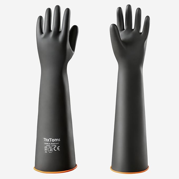 ThxToms Chemical Resistant Gloves,Long Heavy Duty Gloves,Puncture Resistant, Resist Acid,Oil,Alkali, Waterproof for Industrial Cleaning,Gardening,22", 1 Pair