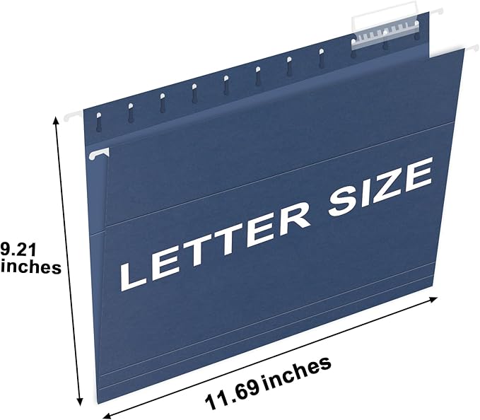 HERKKA Hanging File Folders, 30 Pack Reinforced Letter Size Hanging Folders, Designed for Bulky Files, Filing Cabinet, 1/5-Cut Adjustable Tabs (Blue)