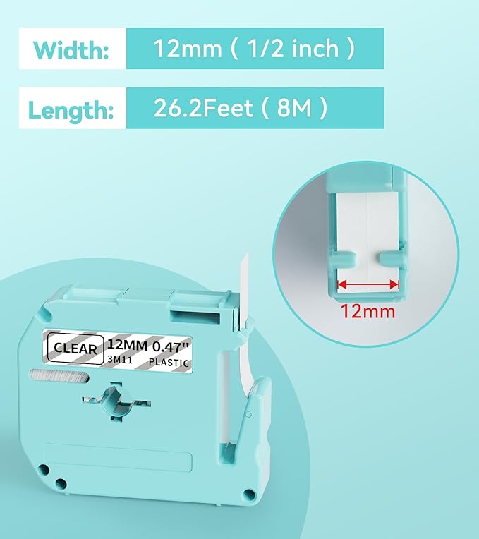 M-K131 Clear Tape Compatible with Brother M Tape MK131 M-131 for Brother Ptouch PT-M95 PT-90 PT-70 PT-65 PT-85 PT-45 Label Maker Refills, 12mm 0.47inch 4-Pack