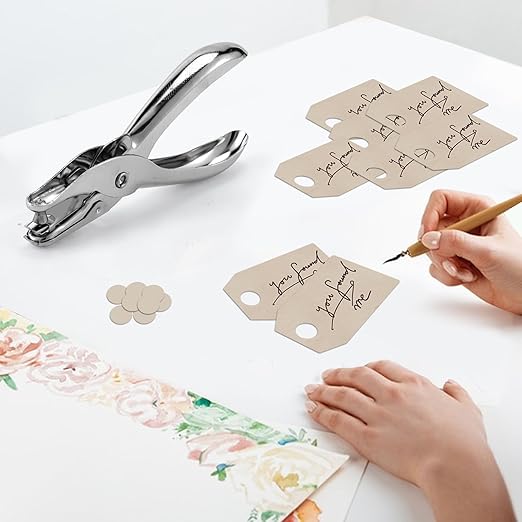 24 Pack 1 Hole Punch 1/4 Inch Single Hole Puncher Metal 5 Sheet Capacity Single Hole Punch Set Silver Paper Punches for Office Perforating Machines Craft Paper Tags Clothing Ticket DIY