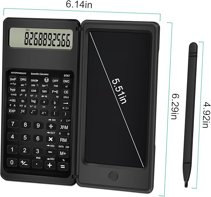 Scientific Calculator with Notepad, TRELC 10 Digits LCD Display Foldable Scientific Calculator, Portable Calculator with Erasable Writing Tablet for Middle School High School Students