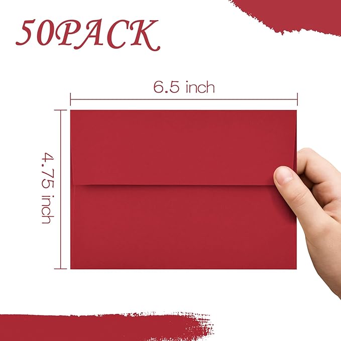 50 Pack Envelopes - A4, 4x6 Red Self Seal - Printable for Wedding, Baby Shower Invitations