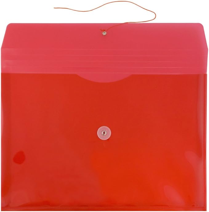 JAM PAPER Plastic Envelopes with Button & String Tie Closure - Letter Booklet - 9 3/4 x 13 - Red - 12/Pack