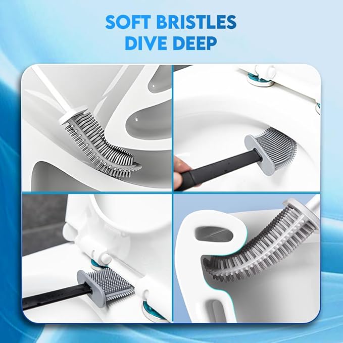 Silicone Toilet Brush and Holder Set – Pack of 1 Wall Mounted Black Toilet Brush – Long Non-Slip Handle, Flexible Bristles for Easy Cleaning – Modern Toilet Scrubber Brush
