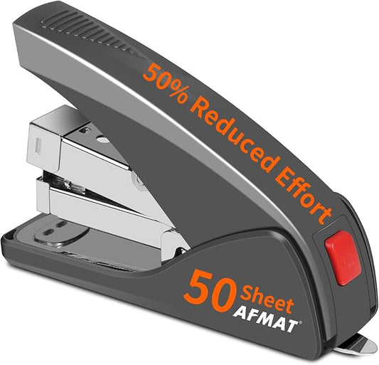 AFMAT ES10 Effortless Stapler for Desk, 50 Sheet Desktop Stapler, Ergonomic Office Staplers, One Finger Touch Stapling, Built-in Staple Remover, Portable & Space Save Size, Good for Home & Office