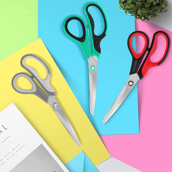 Huhuhero 8.7" Multipurpose Scissors Heavy Duty, Titanium Sharp Scissors for Office Home Sewing High School Students, Comfort Grip Shears Multipack Set of 3, Art Craft Supplies