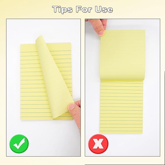 9 Pack Lined Sticky Notes with Lines 4x6 in Post, Yellow Color, Large Ruled Super Sticking Power Memo Pads, Self-Stick Pads for Home, Office, School