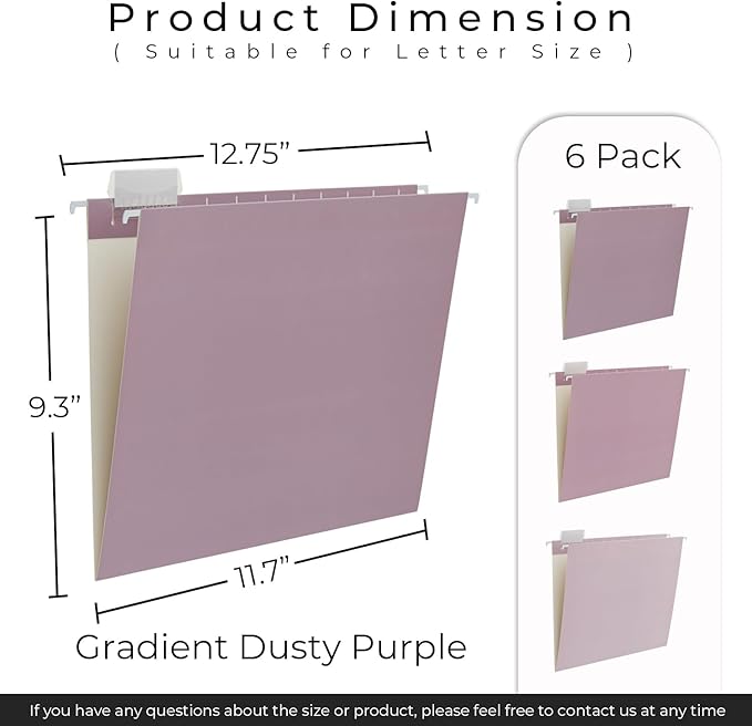 Y YOMA 6 Pack Gradient Hanging File Folders Letter Size Decorative Hanging Folder Pretty File Folder Organizer for Filing Cabinet Office Home with 1/5-Cut Adjustable Tabs, Dusty Violet