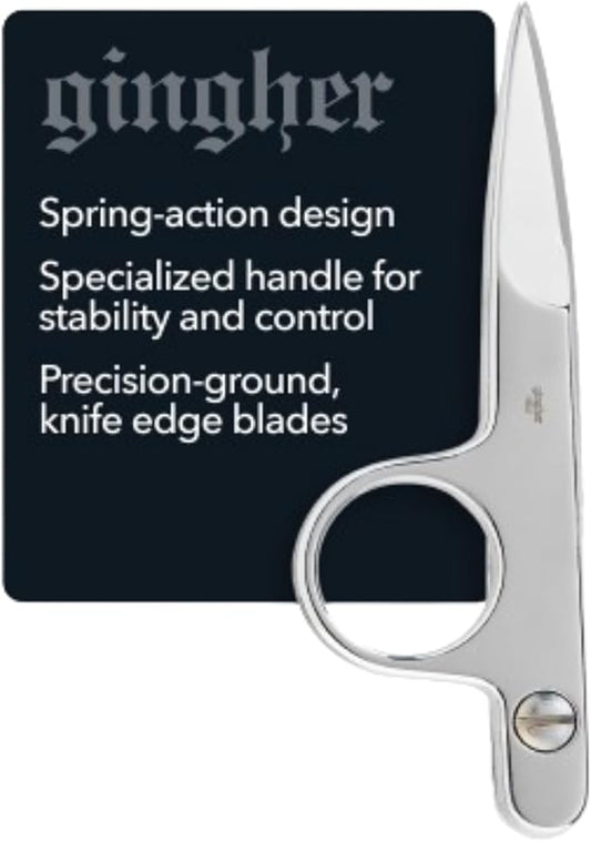 Gingher Spring-Action Knife-Edge Thread Nippers - 4.5" Stainless Steel Shears - Sharp Knife Edge Fabric Scissors with Protective Leather Sheath - Silver