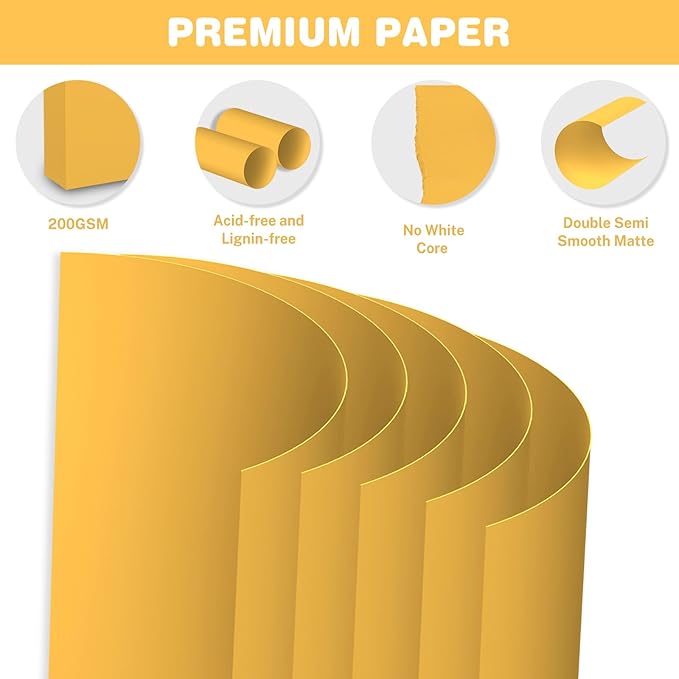 Cardstock 8.5 X 11, 40 Sheets Yellow Card Stock, 75lb/ 200gsm Copy Paper, Cardstock Printer Paper For Art, Drawing, Invitations, DIY Cards, Watercolor, Craft, Construction, School & Office Supplies