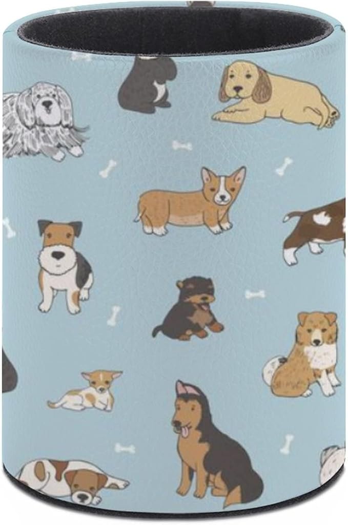 Cute Puppy Dog Pen Holder Pencil Organizer Cute Pencil Cup Desk Decor Makeup Brush Holder Dice Cup PU Multifunctional Office Suppliesfor Home Classroom School