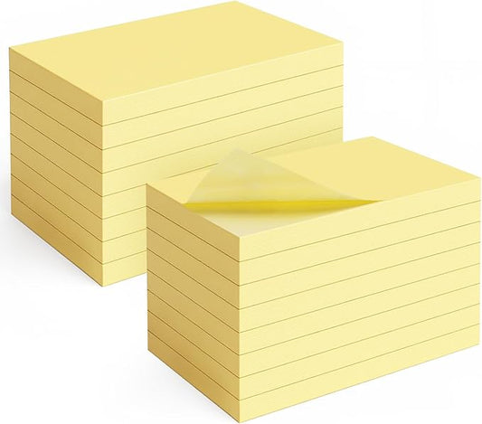16 Pads Large Sticky Notes Yellow, 3 x 5 Inch Self-Stick Note Pads, 100 Sheets/Pad, Super Sticking Power, Clean Removal, Recyclable Memo Pads for Office, School, Home, and Meetings
