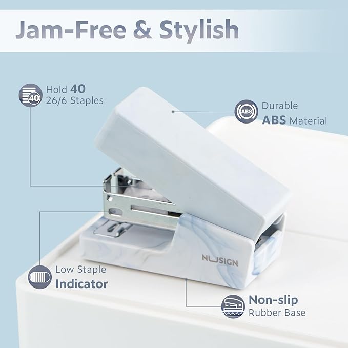 Mini Stapler with 830 Staples, Small Cute Desk Staplers, 25 Sheet Capacity, Fluid Blue