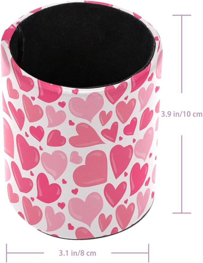 Valentine's Day Pink Love Heart Pattern Pencil Pen Holder for Desk, Desk Pen Organizer, Pencil Cup for Office, School