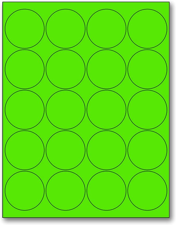 NextDayLabels - 8-1/2 x 11 Neon Color High Light Fluorescent Labels for Laser & Inkjet Printer (Green Fluorescent, 2" Round - 20 Per Page | 2000 Labels)