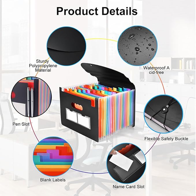 25 Pockets Accordion File Organizer 2 Packs Desktop Expanding File Folders with Colorful tabs for Paper Receipts, Bills&Taxes Organizer, Letter/A4 Size Document Holder for School, Office, Home