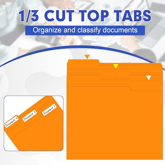 File Folder, HERKKA 30 Pack 1/3 Cut Tab File Folders, File Folders Great for Organizing and Filing, Letter Size, Orange
