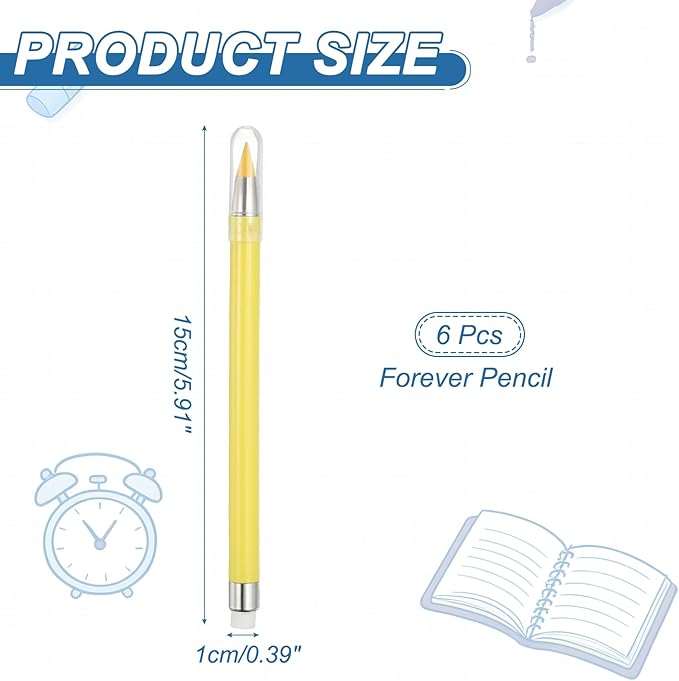 PATIKIL Forever Pencil, 6 Pcs Mechanical Sharpened Cute Metal Pencils Set for Coloring Book Sketch Drawing Writing Art Beginner, Marker Yellow