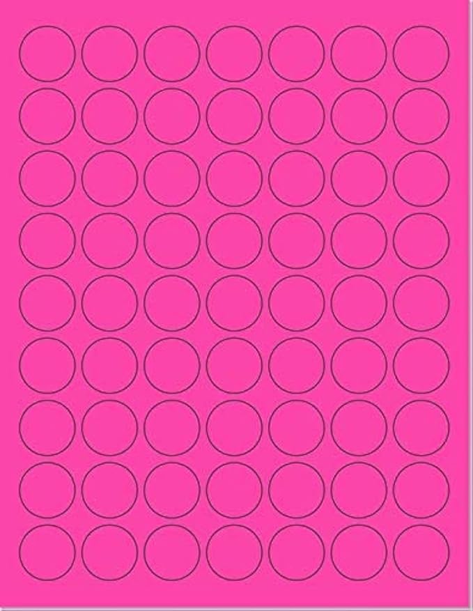Pack of 50 Sheets, 8-1/2 x 11" Fluorescent Labels for Laser & Inkjet Printer (Pink Fluorescent, 1" Round - 63 per Page, 3150 Labels)