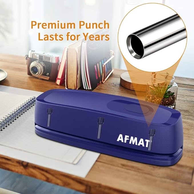 AFMAT HP07 Electric 3 Hole Punch, 3 Hole Puncher Heavy Duty, 20-Sheet Punch Capacity, AC or Battery Operated, Effortless Punching, Long Lasting Paper Puncher for Office, School, Studio, Blue