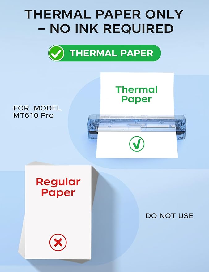 PRT Portable Printer Wireless for Travel, Inkless Bluetooth Small Mobile Thermal Printer, Support 8.5" X 11", A4, Compatible with iOS, Android, Laptop for Home Use, Office & Vehicles, 300 DPI, Black