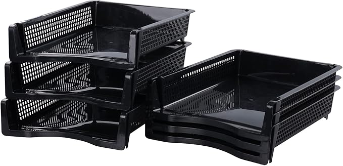Ramddy 6 Packs Stackable A4 Paper Tray, Plastic Desk Organizer Basket Tray, Black