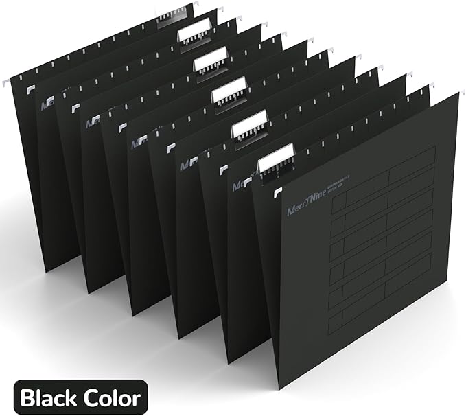 Merrynine Hanging File Folders Letter Size 72pcs, Paper Filing Cabinet Folders Organizer with 1/5-Cut Tabs and Inserts, Suspension File Organizers for Office School Home Hospital, Black
