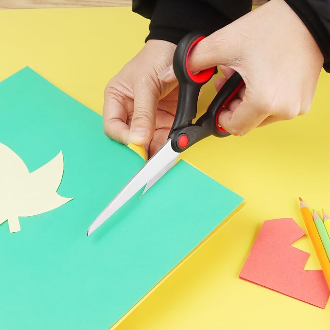 Left-Handed Scissors, 2 Pieces 8-Inch Stainless Steel Scissors Set with Soft Grip for Home, School, Office, Sewing Fabrics, Red