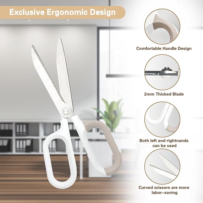 White Office Scissors with Comfort-Grip Handles, Cute scissors, Sharp Craft Scissors for DIY Art, Sewing, Fabric, Student, Teacher, and Home Use(7", White-2Pack)
